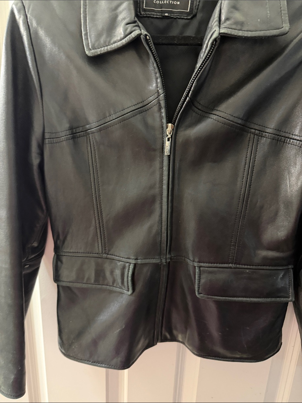 Women's Black Leather Zip Jacket by Collection